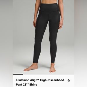 lululemon align HR rib pant 28” shine - size 6